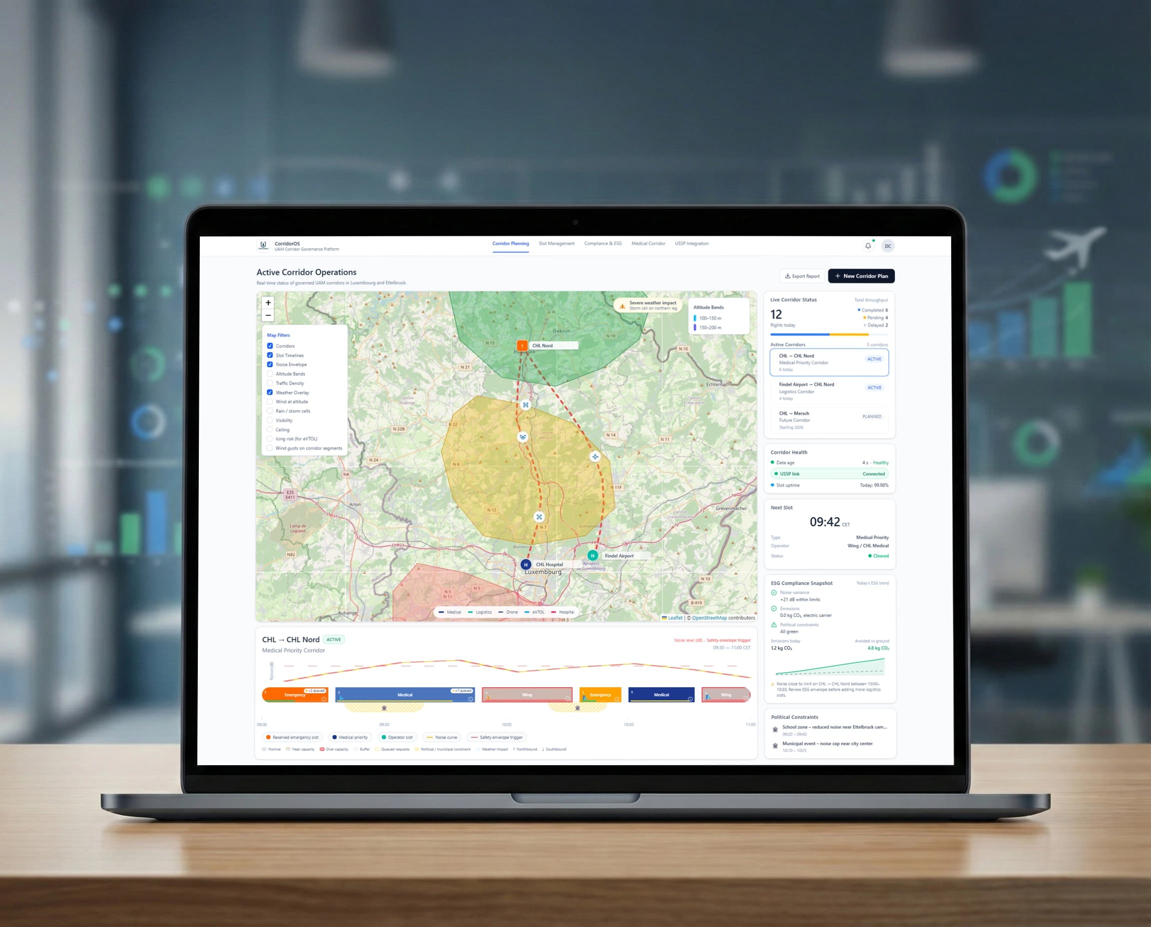 CorridorOS dashboard showing active corridor operations